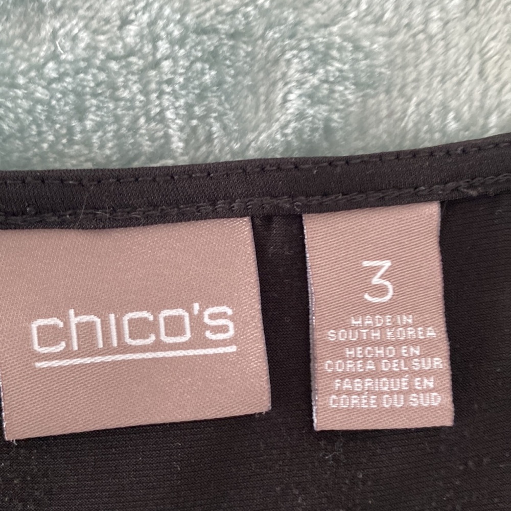 Chico’s Black short sleeve stretchy top with tie on side Chico size 3 or XL - Picture 6 of 13